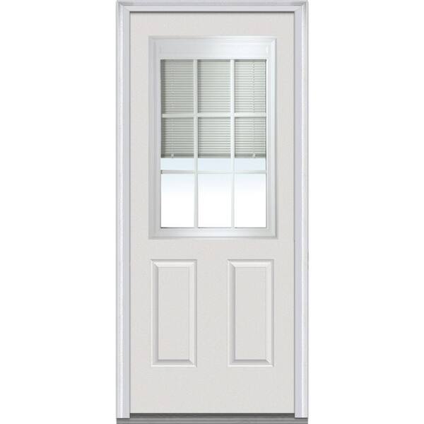 MMI Door 34 in. x 80 in. RLB with GBG Left Hand 1/2 Lite 2-Panel Classic Primed Fiberglass Smooth Prehung Front Door