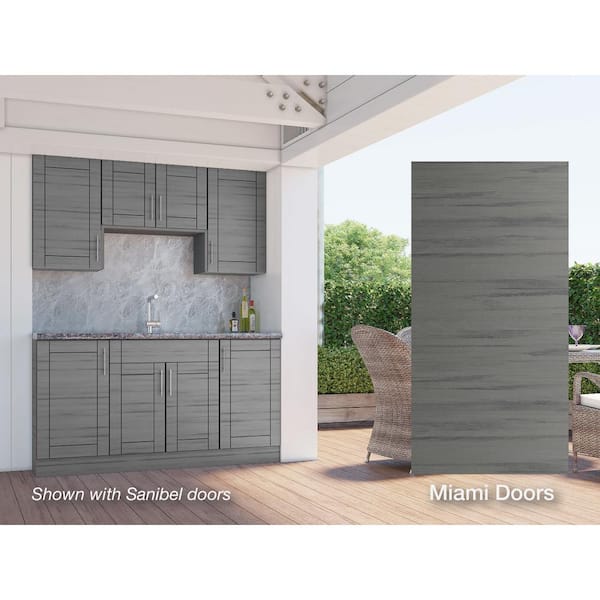 WeatherStrong Miami Dark Ash 22-Piece 67.25 in. x 84 in. x 25 in. Outdoor Kitchen Cabinet Island Set