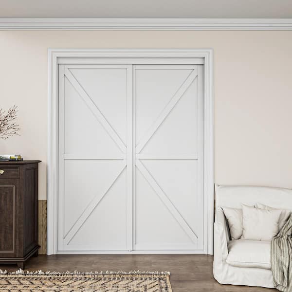 ARK DESIGN 60 in. x 80 in. K Shape White Solid Core Finished MDF Closet Interior Sliding Door with Hardware