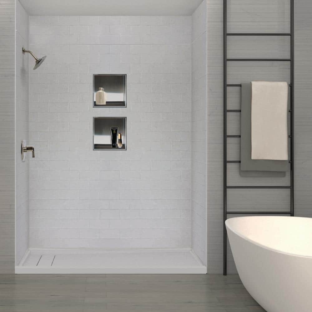 Saramar Gray Subway Tile Alcove Shower Wall Kit