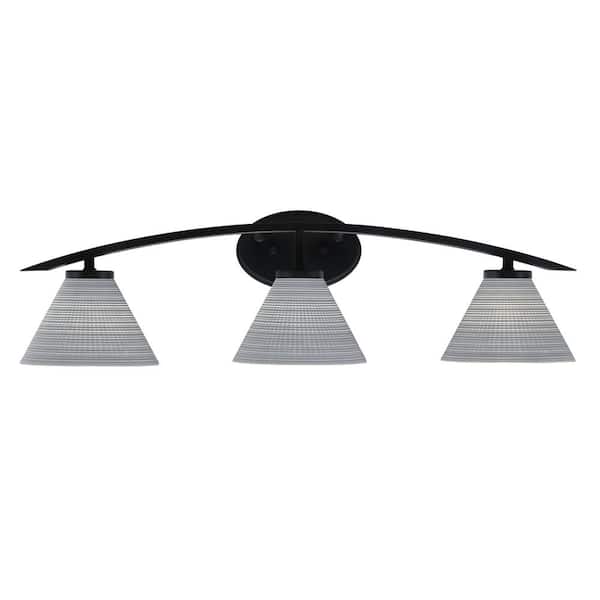 Unbranded Siena 29 in. 3-Light Vanity Light Matte Black with Gray Matrix Glass Shades