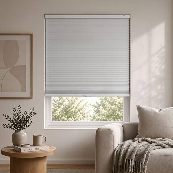 EZ Fit No Drill No Tool White Cordless Blackout Polyester 9/16 in. Cellular Shades - 34.25 in. W x 64 in. L