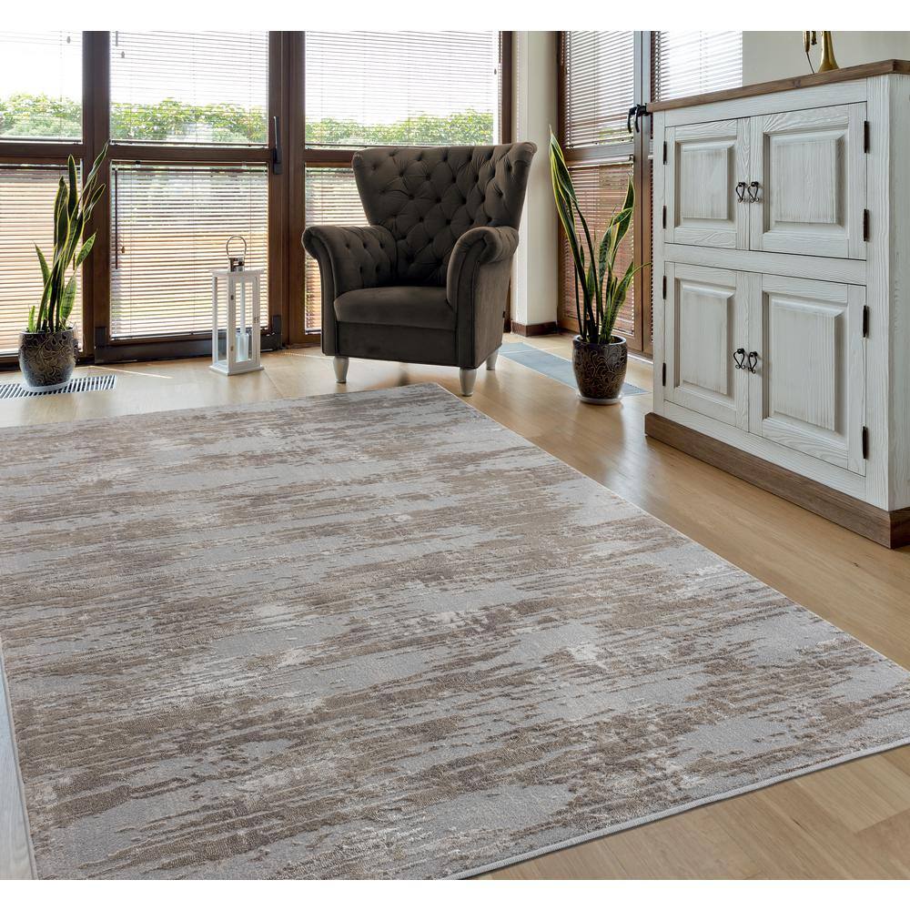 Abstract Wheat 63" x 86" Synthetic Stain-Resistant Area Rug