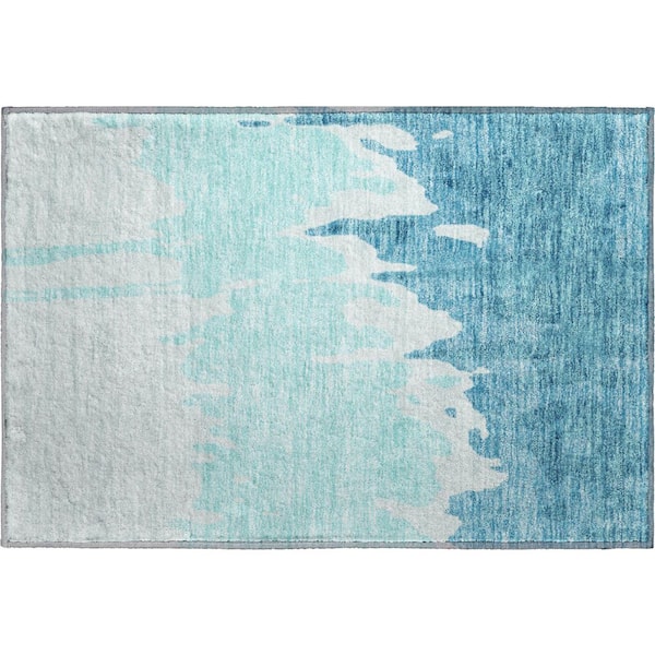 Mayfield Premium Machine Washable Abstract AMF961 Teal 2 ft. x 3 ft. Area Rug