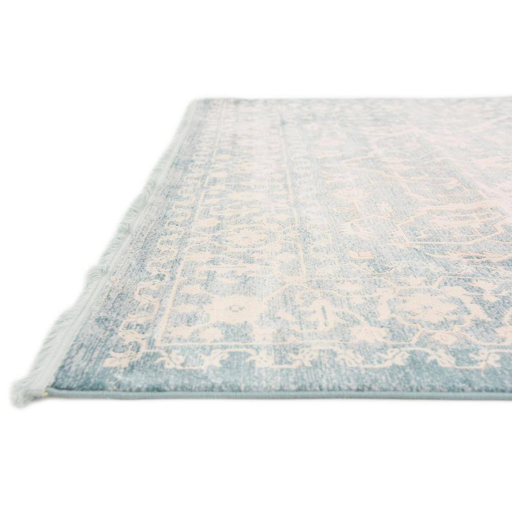 Elegant Light Blue and Ivory Abstract Indoor Area Rug, 7' x 10'