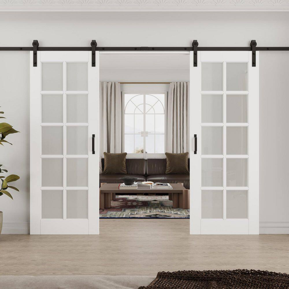 ARK DESIGN 56 in. x 80 in. 10 Lite Tempered Frosted Glass White Primed ...
