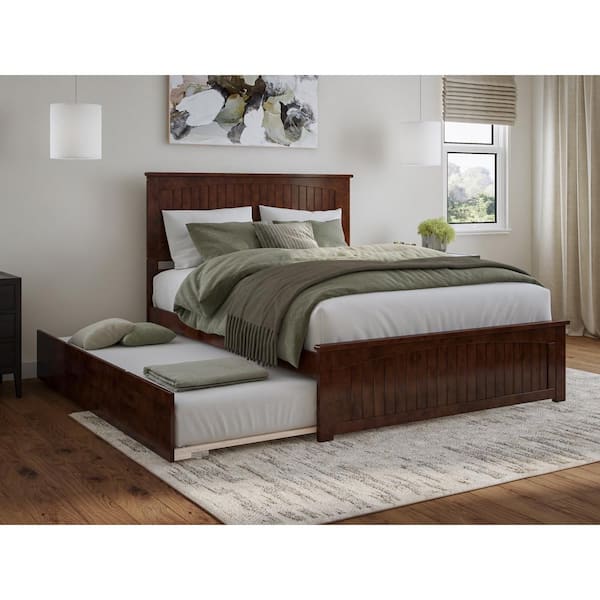 AFI Nantucket Walnut Brown Solid Wood Frame Queen Platform Bed with Matching Footboard and Twin XL Trundle