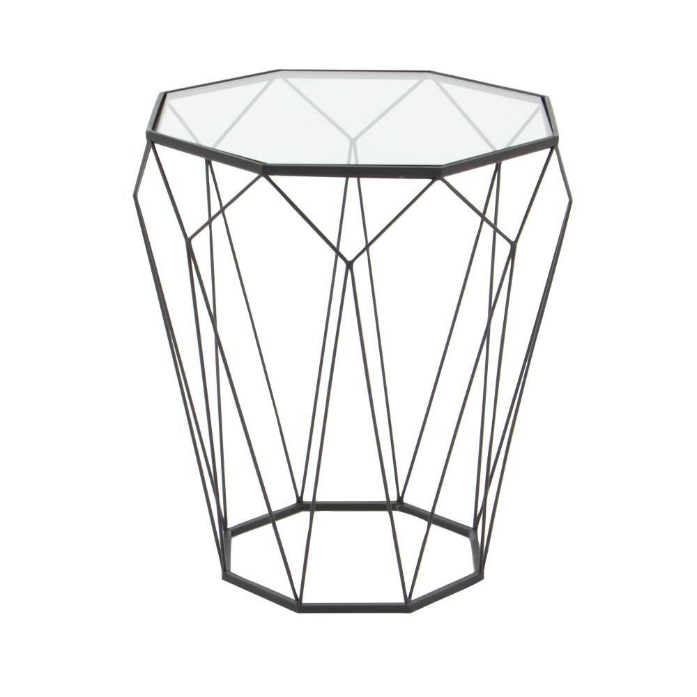Elegant Geometric Round Metal & Glass Mirrored Accent Table