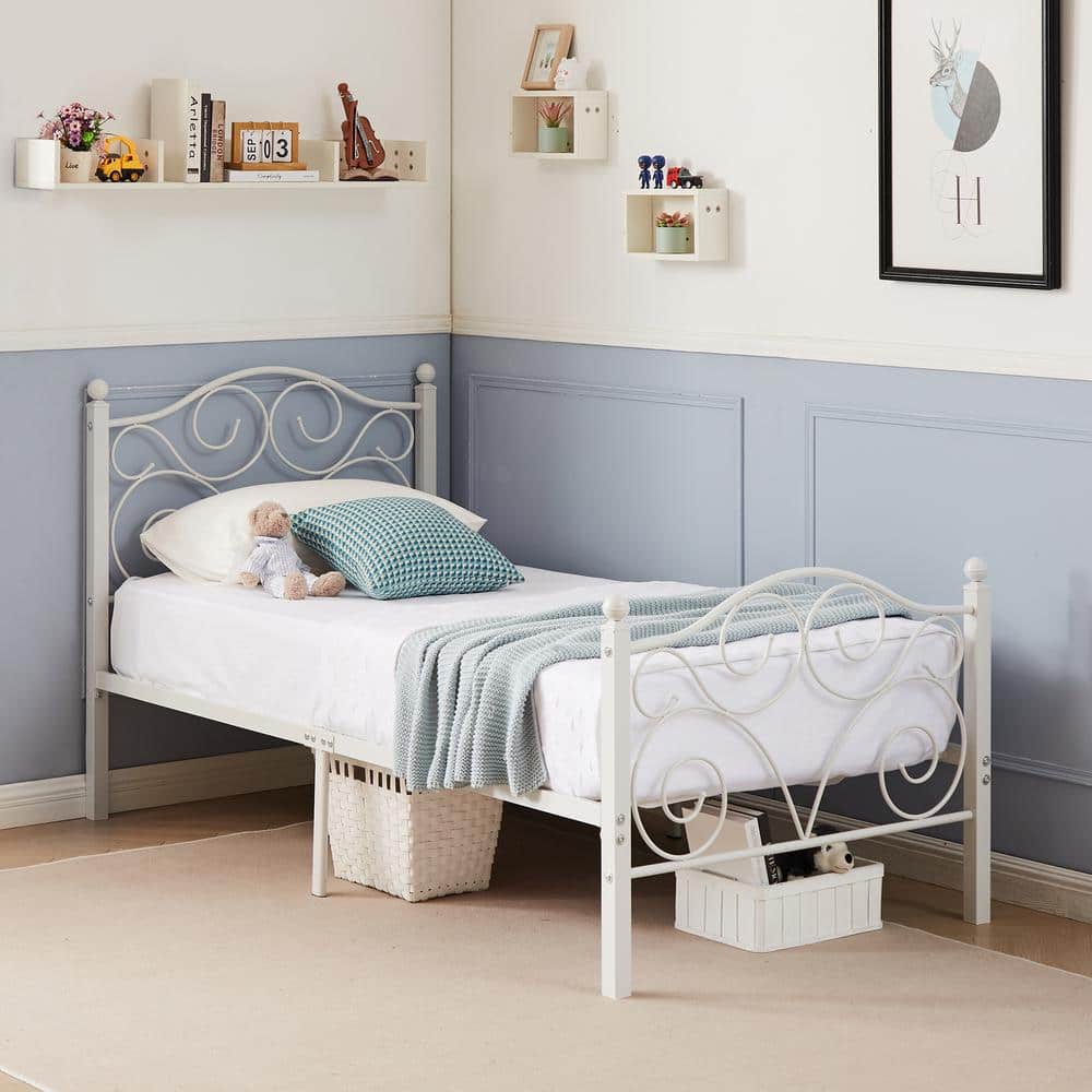 ベッドフレーム bed frame with mattress VECELO Bed Frame White Metal Frame Twin Size Platform Bed