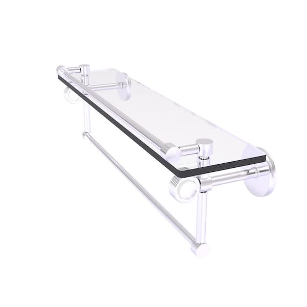 Allied Brass Clearview 22 in. W x 6.7 in. H x 5.8 D Glass Rectangular Shelf in Satin Chrome with Towel Bar and Groovy Accents
