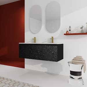 Victoria 48 in. W Wall-Mounted Modern Design Double Sink Bath Vanity with Ceramic Top in White and Cabinet in Black