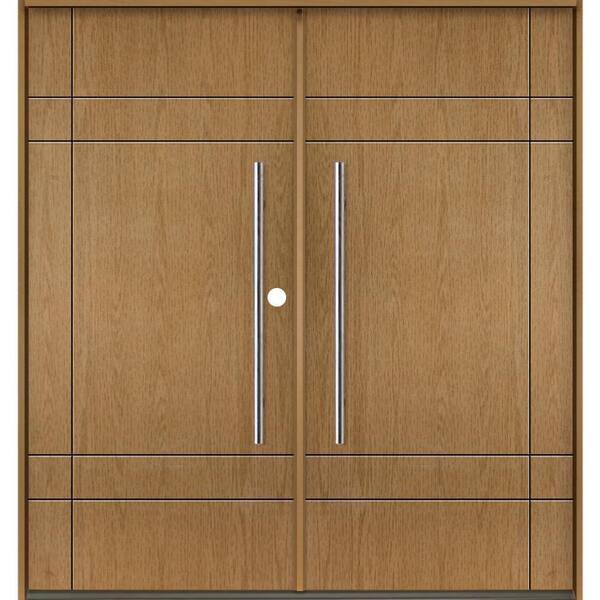 Krosswood Doors SUMMIT Modern Faux Pivot 72 in. x 80 in. Left-Active/Inswing Bourbon Stain Double Fiberglass Prehung Front Door