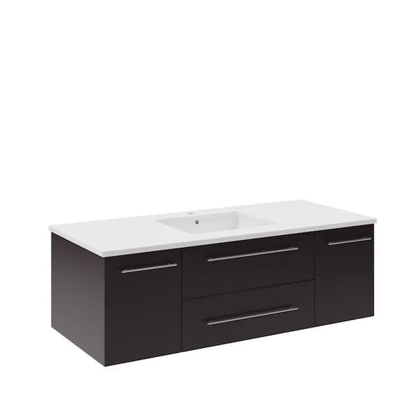 Fresca Lucera 48 in. Single Sink Wall Mount Floating Espresso Bath Vanity with White Quartz Top and Undermount Ceramic Sink