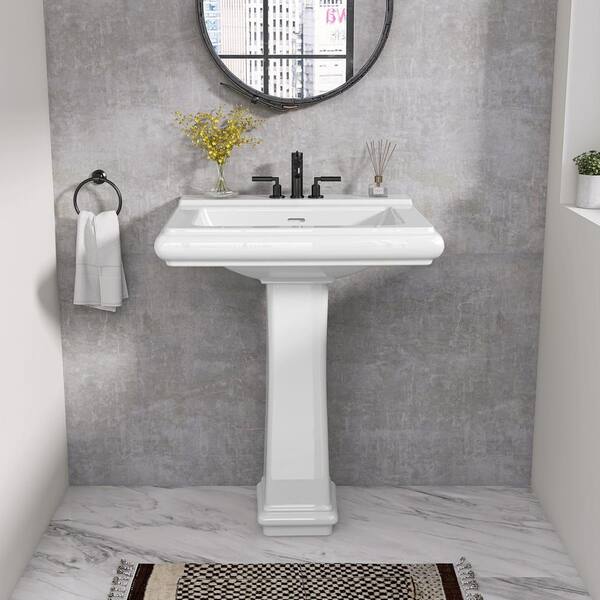 Zeafive 27 in. x 20 in. Vintage White Vitreous China Pedestal