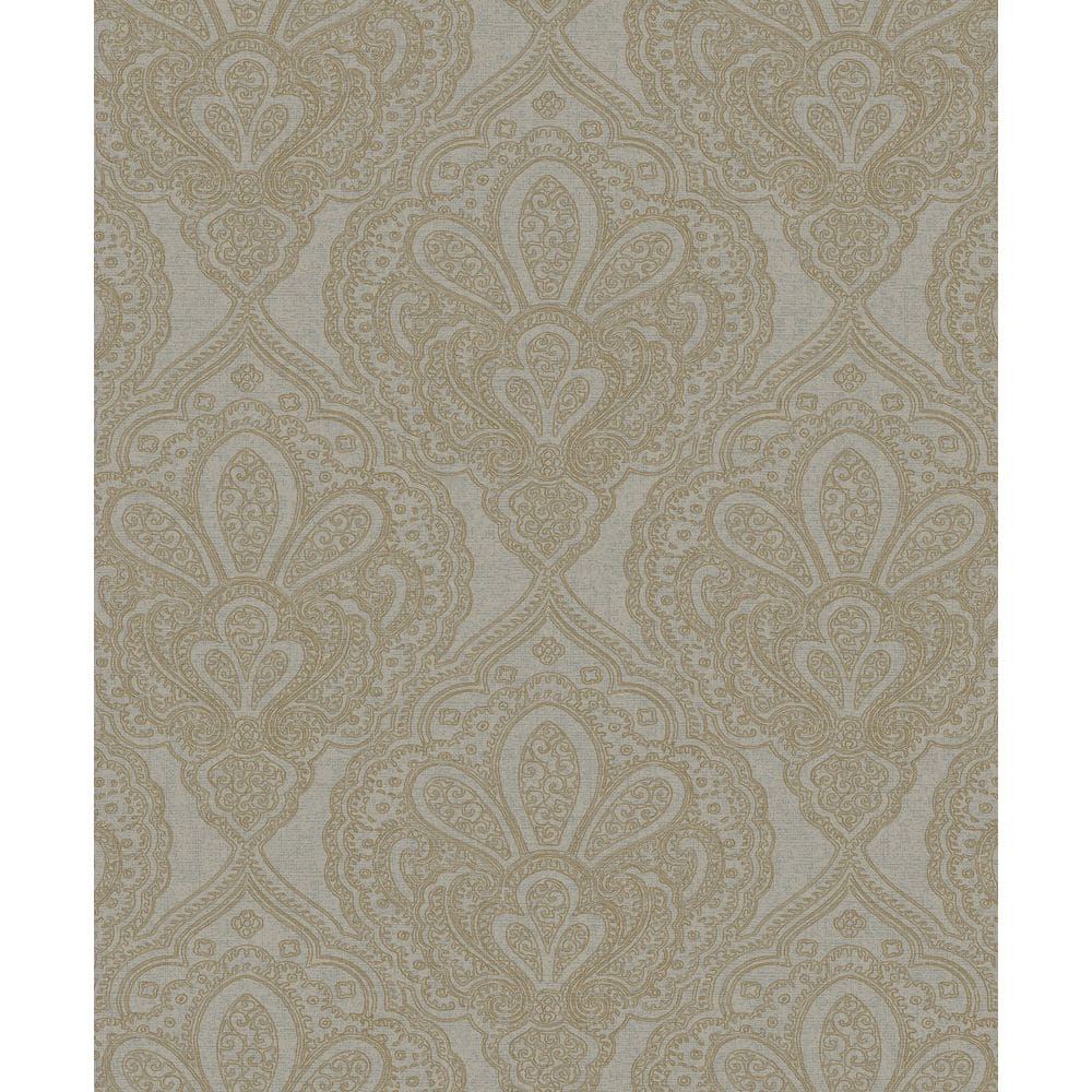 Emporium Collection Light Grey and Gold Mehndi Damask Embossed Metallic Fin