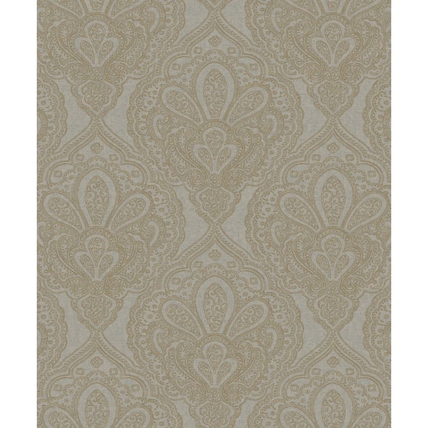 Ornamenta 2 Off White/Gold Intricate Damask Design Non-Pasted Vinyl on Paper Material Wallpaper Roll (Covers 57.75sq.ft)