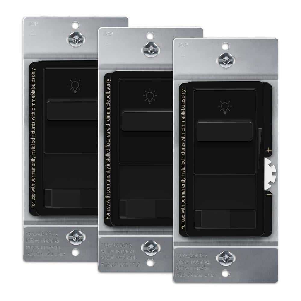 TOPGREENER Kalide 200Watt 3Way Slide Dimmer Light Switch With On/Off