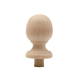 Full Round Finial, Set of 2 - 3.5 in. H x 2 in. Dia. - Sanded Unfinished Hardwood - Accent for Banisters, Curtain Rods