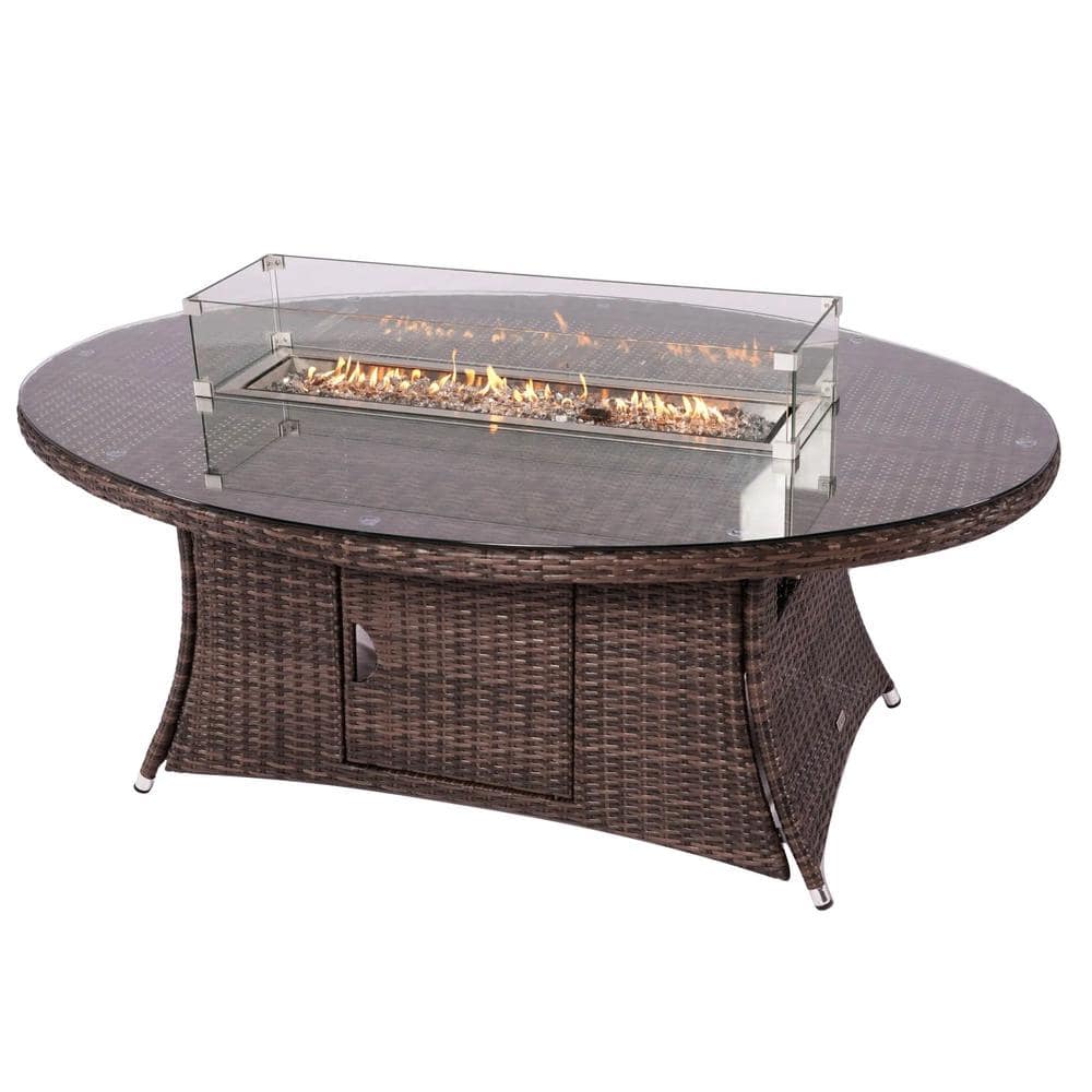 Misopily Outdoor Rattan Propane Gas Fire Pit Table (Table Only) in