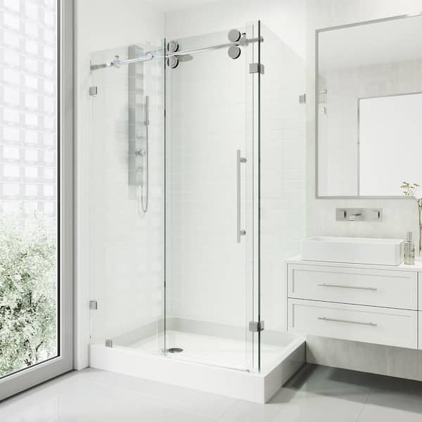 VIGO Winslow 36 in. L x 48 in. W x 79 in. H Frameless Sliding Rectangle Shower Enclosure Kit in Chrome with Clear Glass