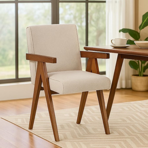 Cid Jose Beige and Walnut Brown Polyester Dining Chair Set of 2