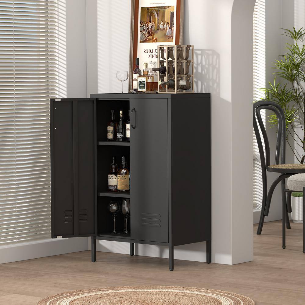Steel Storage Cabinet for Kitchen, 2 door miscellaneous storage cabinet, garage tool storage cabinet in Black