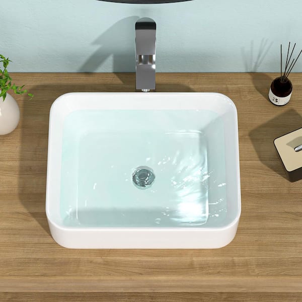 Coporesell 19 in. Vessel Rectangular Bathroom Sink with Faucet in White Ceramic