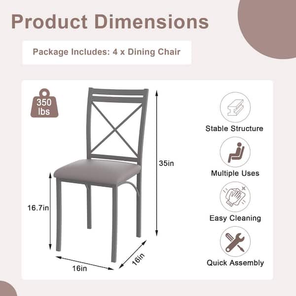 Dining Chairs (Set of 8) w/ Steel Legs, Ergonomic Back and PU Leather Cushioned Seats for Kitchen and Living Room, Gray