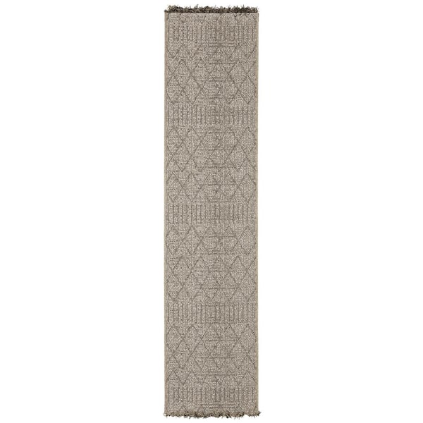 Gables Beige 2 ft. x 8 ft. Textured Geometric Stripe Polypropylene Indoor/Outdoor Runner Area Rug