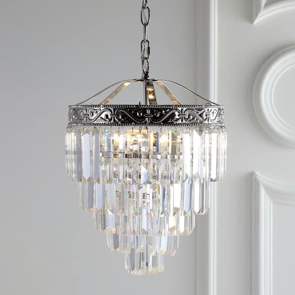 JONATHAN Y Wyatt 12 in. 2-Light Polished Nickel/Clear Crystal Chandelier