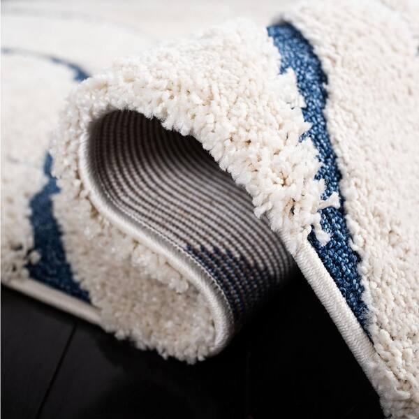 Florida Shag 11 ft. x 15 ft. Cream/Blue Solid Color Area Rug