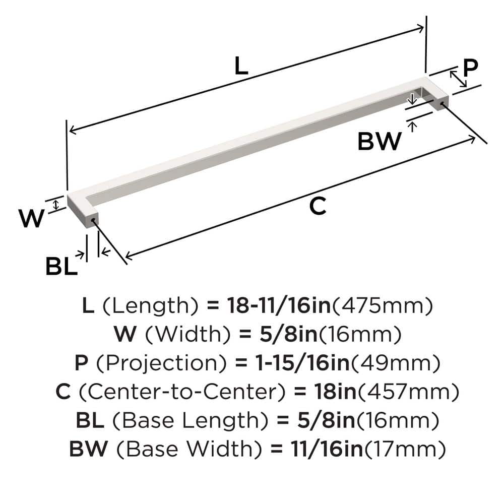 Modern Polished Nickel 18-inch Appliance Pull with Mounting Hardware