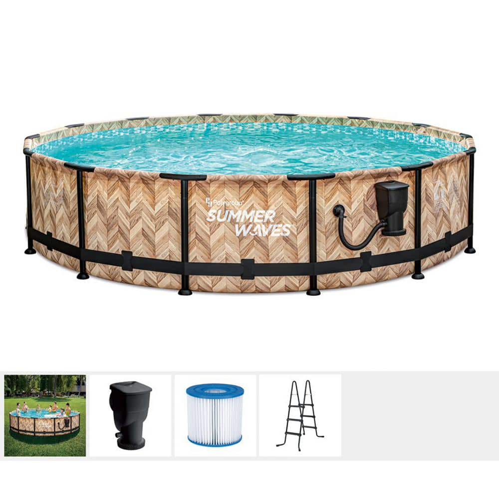 ft. Round 14 Home Waves Swimming Pool Oak P4Z01436E The Summer x - Elite Depot 36 in. Above Light Ground Frame