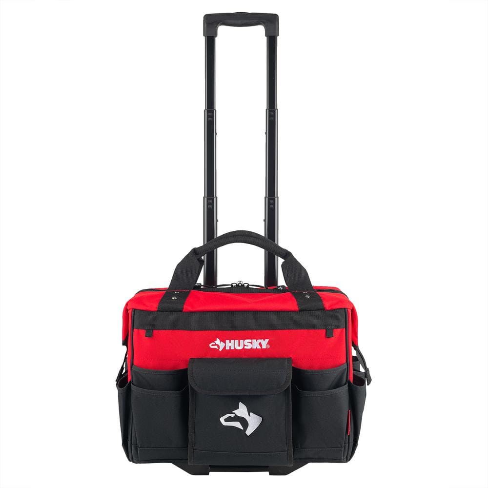 18-inch Red and Black Rolling Tool Bag with Multiple Pockets