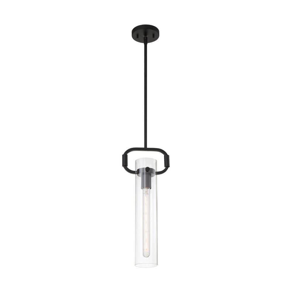 Teresa 60-Watt 1-Light Matte Black Shaded Pendant Light with Clear Glass Shade, No Bulbs Included price history on PriceWatchPro