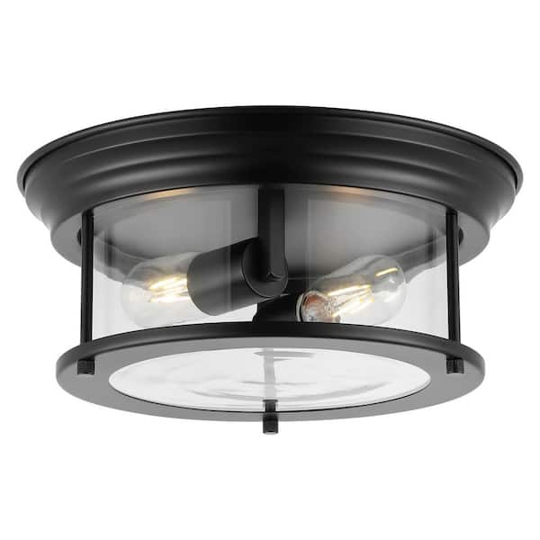 Lauren 13.25 in. 2-Light Metal/Glass LED Flush Mount, Black