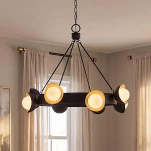 Pierson 33 in. W x 29.38 in. H 8-Light Black Cashmere/True Gold Modern Chandelier with White Opal Glass Shades