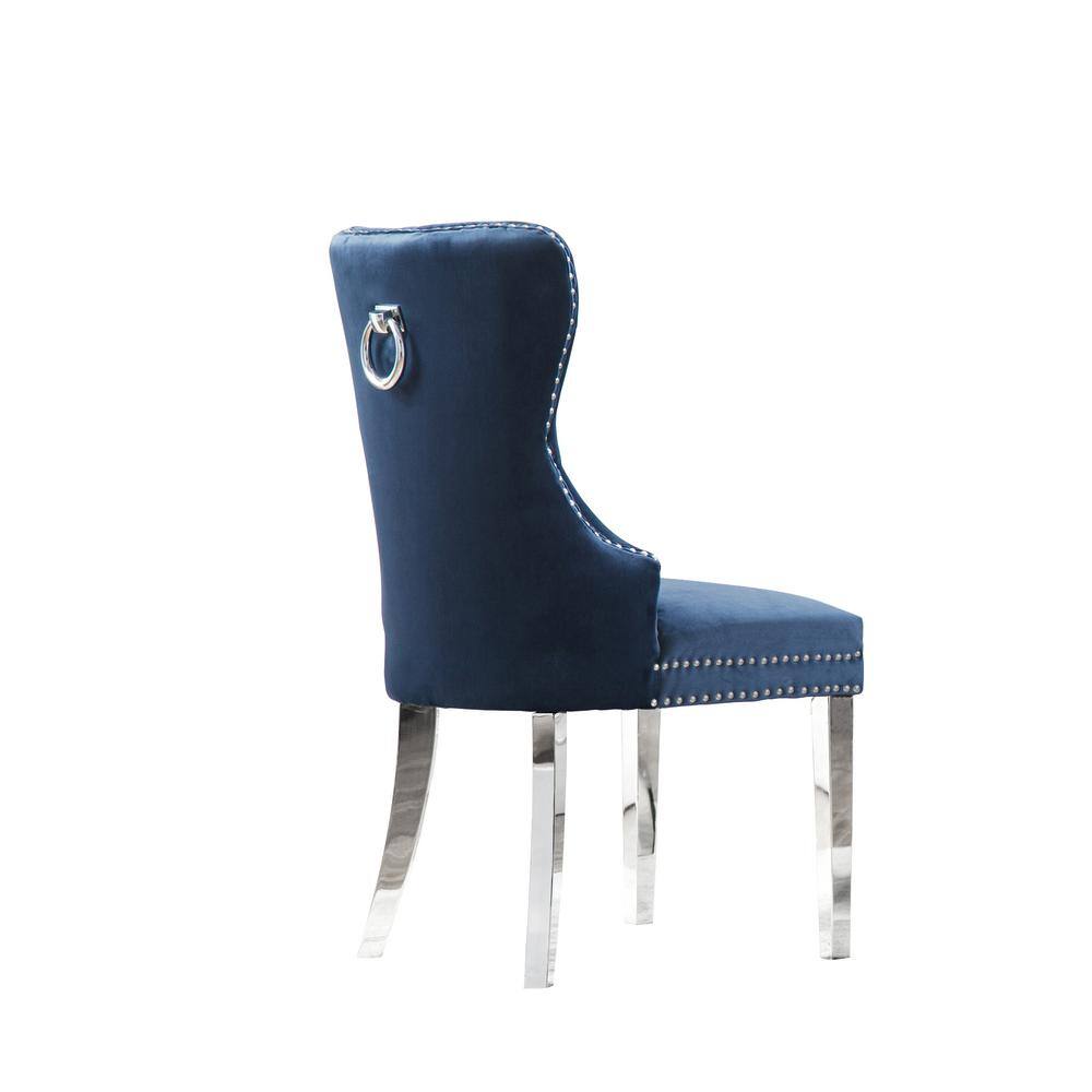 Parsons Blue Velvet Upholstered Side Chair with Metal Legs