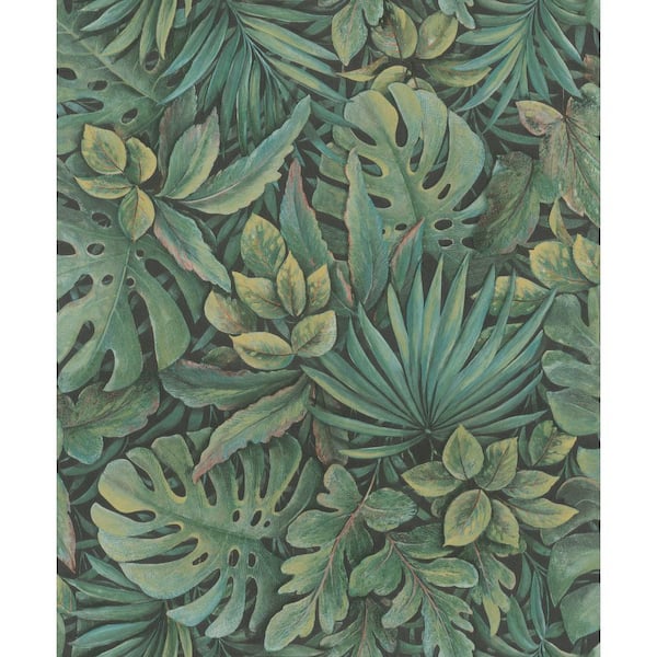 Unbranded Jungle Leaves Green Matte Finish Vinyl on Non-Woven Non-Pasted Wallpaper Sample