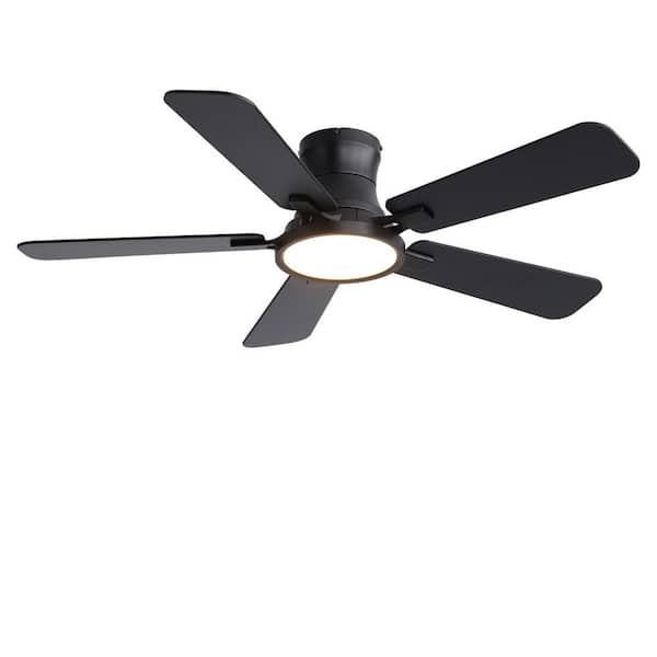 44 in. Indoor Black Flush Mount Ceiling Fan with Integrated LED with Remote Control Included