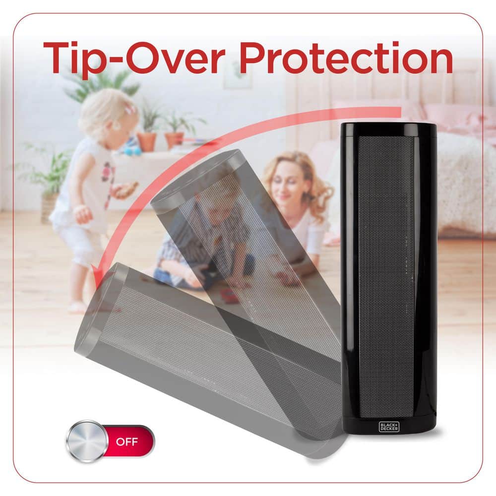 Black Ceramic Electric Tower Heater with Adjustable Thermostat