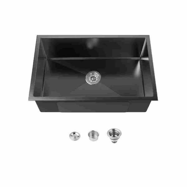 30 in. x 19 in. Undermount Single Bowl 20-Gauge Stainless Steel Kitchen Sink in Black