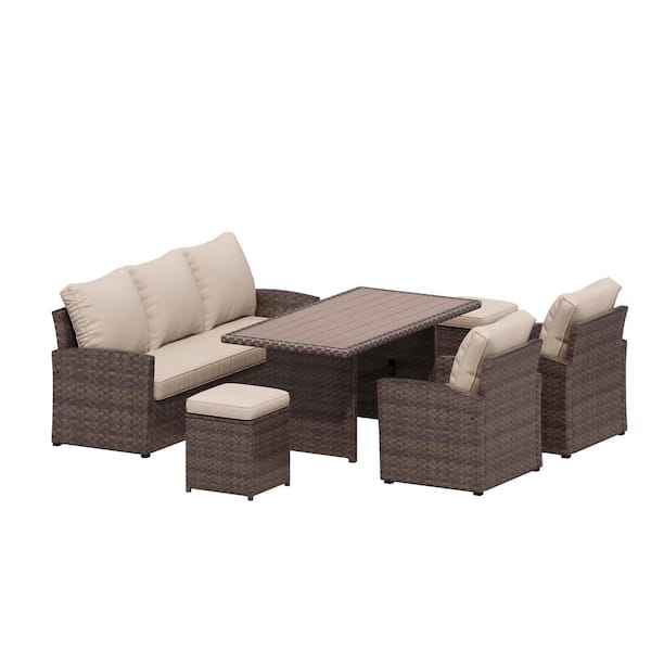 Sireck 6-Piece Brown Wicker Outdoor Patio Conversation with Cushions