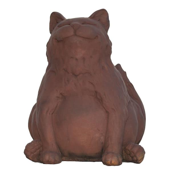 Unbranded Cast Stone Happy Fat Cat Garden Statue - Dark Walnut