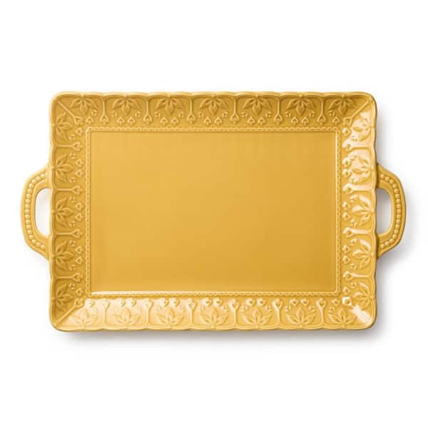 Provence 20 in. Red Stoneware Embossed Rectagular Platter with Handles