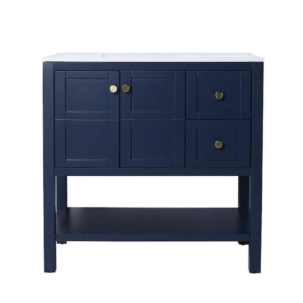 Miscool Anky 35.6 in. W x 18.1 in. D x 35.1 in. H Single Sink Bath Vanity in Navy Blue with White Gel Acrylic Top