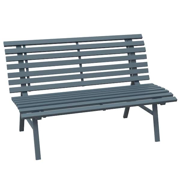 Otryad 48.5 in. Blue Metal Outdoor Bench, Patio Bench, Lightweight Aluminum Park Bench with Slatted Seat for Lawn, Park, Deck