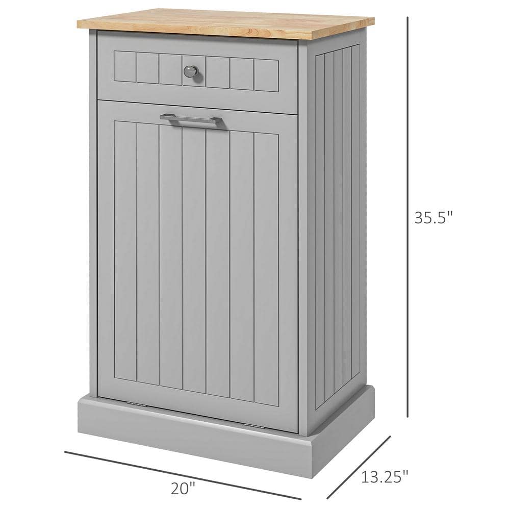 Gray Oak Kitchen Tilt Out Trash Bin Cabinet with Drawer