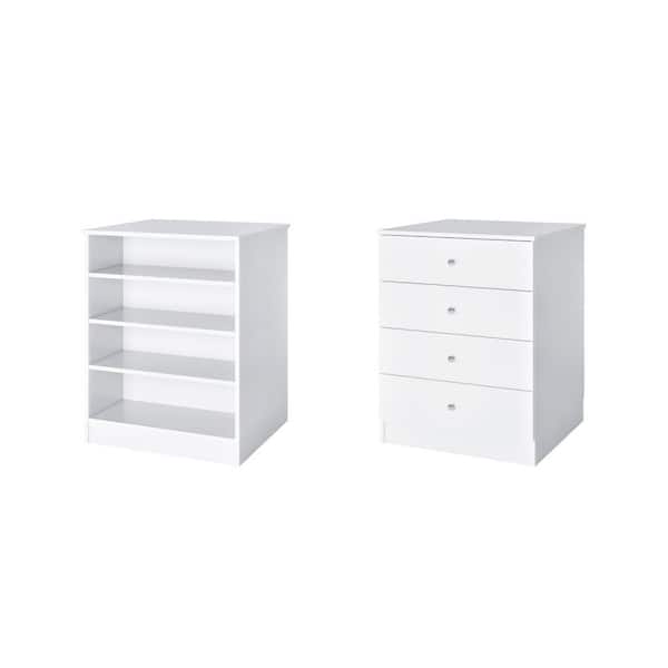 Vista 31.5 in. W White Closet Island Freestanding with Adjustable-Shelves and Slab Drawers 4-Shelf Wood Closet System