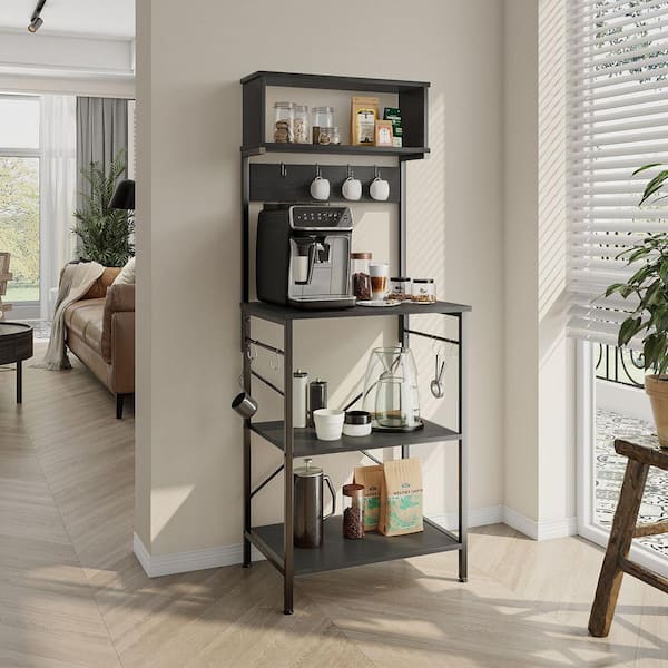 23.62 in. Black 5-Tier Baker's Rack with Microwave Compatibility